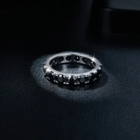 Bague Éternité Hip Hop en Argent Sterling 925 avec Moissanite Noire Ronde Sertie Certificat GRA Bijoux Unisexe Cadeau
