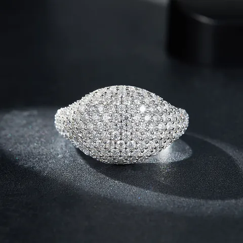 Bague Moissanite Pavé Hip Hop en Argent Sterling 925 Plaqué Or Blanc 18K Iced Out Unisexe Avec Certificat GRA