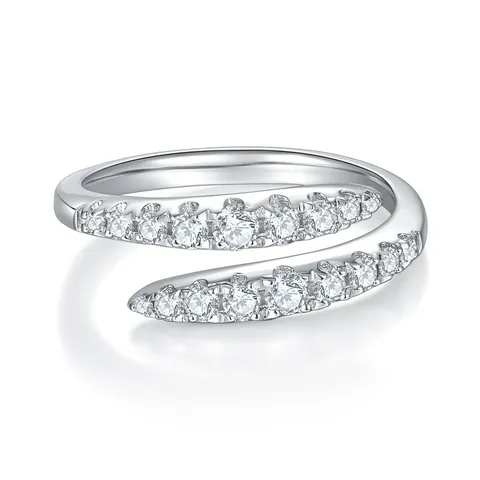 Anillo de Plata de Ley 925 con Moissanita para Mujer Doble Fila Pavé Ajustable Abierto Alianza de Boda Joyería de Moda