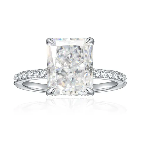 Anello di Fidanzamento in Moissanite Taglio Ghiaccio Argento Sterling 925 Placcato Oro 18k Rettangolare Strass Gioielli da Sposa Con GRA da Donna
