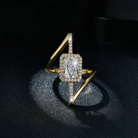 GRA Radiant Cut Moissanite Ring 2 Carat Asymmetrical 925 Sterling Silver Gold Plated Fashion Ring For Women Jewelry Gift