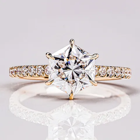 Anello Moissanite Esagonale Argento Sterling 925 Placcato Oro 18K Lusso Pavé Anello di Fidanzamento per Donna Gioielli per Anniversario Con GRA