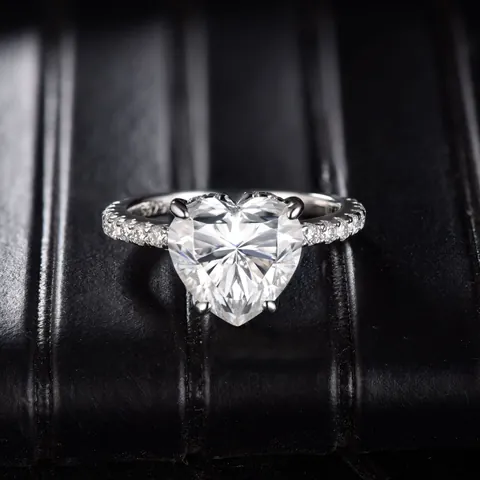 Anillo de Compromiso de Moissanita con Forma de Corazón para Mujer Plata de Ley 925 Chapado en Oro Blanco de 18K Anillo de Novia Con Certificado GRA