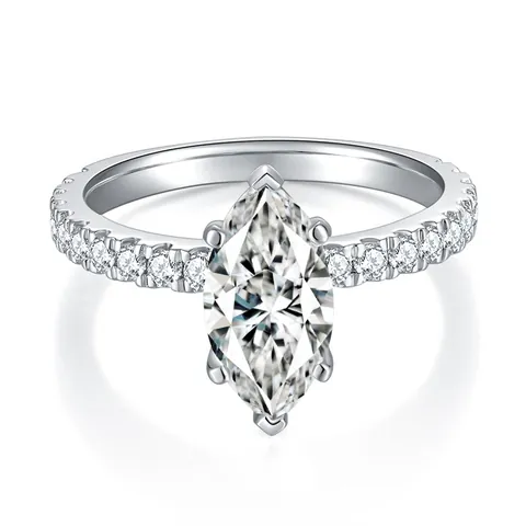 Anillo de Moissanita GRA Corte Marquesa de Plata de Ley 925 Anillo Chapado en Oro Diamante de Laboratorio Anillo de Compromiso para Mujer