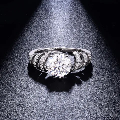 Runder Moissanit Ring 925 Sterlingsilber Verlobung Ehering Solitär Echtschmuck Für Damen
