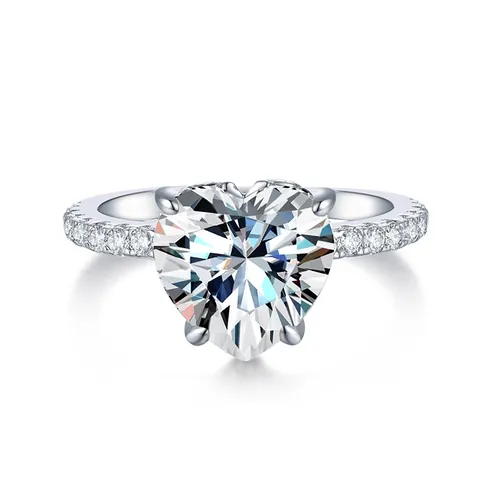 Anillo de Compromiso de Moissanita con Forma de Corazón para Mujer Plata de Ley 925 Chapado en Oro Blanco de 18K Anillo de Novia Con Certificado GRA