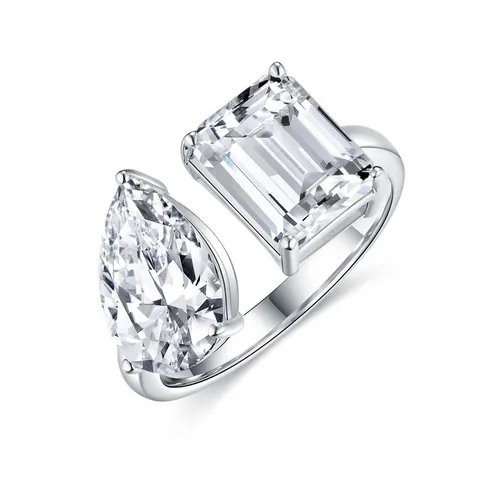 Anello in Argento Sterling 925 Moissanite Toi Et Moi Taglio a Pera Smeraldo Anello Aperto Regolabile per Gioielli da Donna Con Certificato GRA