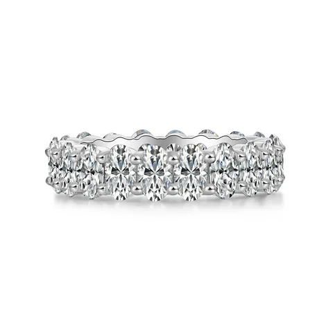 Oval Cut Moissanite Eternity Ring 925 Sterling Silver 18K Gold Plated Full Diamond Wedding Ring For Women Jewelry GRA Certificate