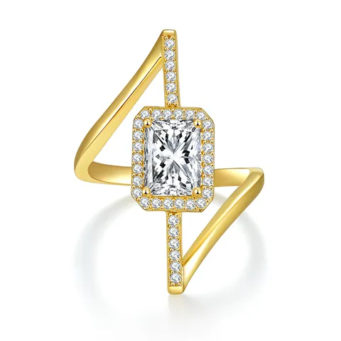 GRA Radiant Cut Moissanite Ring 2 Carat Asymmetrical 925 Sterling Silver Gold Plated Fashion Ring For Women Jewelry Gift