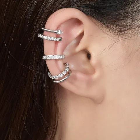 Clip per Osso dell'Orecchio in Argento Sterling 925 con Moissanite Minimalista Coreano per Donna Ear Cuff Impilabile Senza Piercing Certificato GRA
