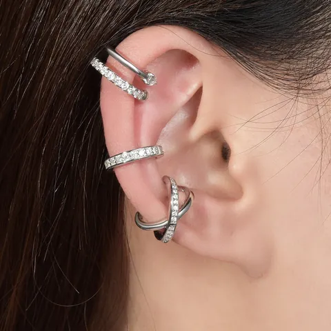 Clip per Osso dell'Orecchio in Argento Sterling 925 con Moissanite Minimalista Coreano per Donna Ear Cuff Impilabile Senza Piercing Certificato GRA