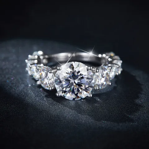 Luxury 4 Carat Round Moissanite Ring 925 Sterling Silver Gold Plated Full Diamond Halo Ring GRA Certificate Women Jewelry
