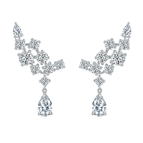 Luxury 925 Sterling Silver Pear Shaped Moissanite Cluster Stud Earrings For Women GRA Certified Wedding Jewelry