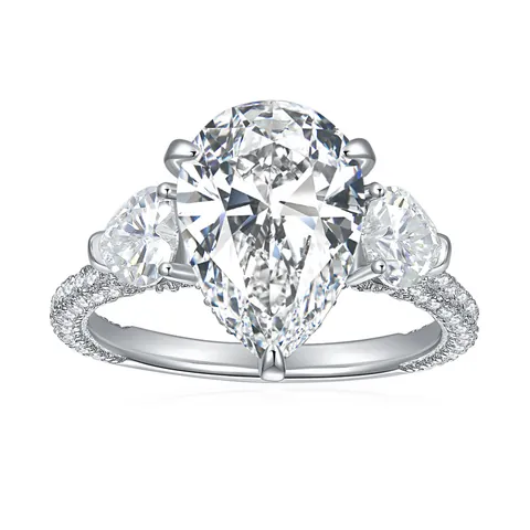 Anillo de Plata de Ley 925 Moissanita Corte Pera Para Mujer 5 Quilates Color D Compromiso Boda Con GRA