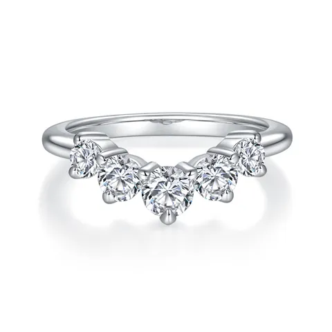 V-Form Moissanit Ring 925 Sterlingsilber Mit GRA-Zertifikat Ins Stacking-Stil Halbe Ewigkeit Reihenring Für Damen