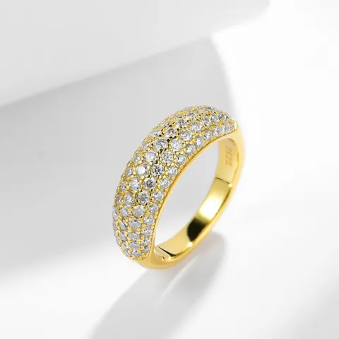 Anillo de Media Banda Moissanita Estilo Vintage Old Money Plata de Ley 925 Chapado en Oro de 18K Anillo de Boda Pavé para Mujer Certificado GRA