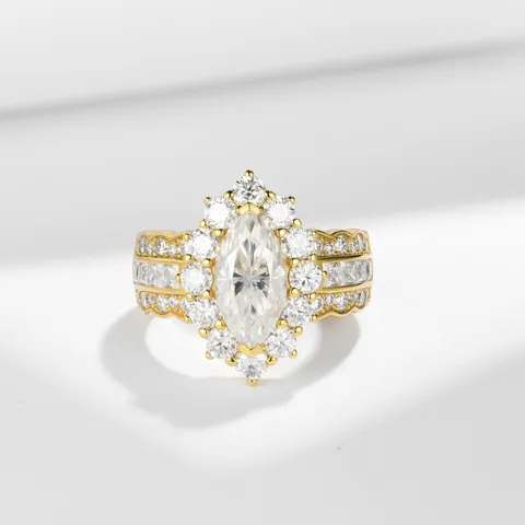 Marquise Cut 2ct Moissanite Ring 925 Sterling Silver 18K Gold Plated Halo Wedding Engagement Band For Women Luxury Jewelry GRA