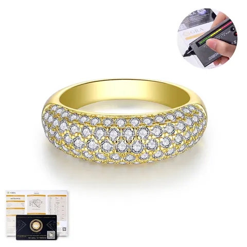 Anillo de Media Banda Moissanita Estilo Vintage Old Money Plata de Ley 925 Chapado en Oro de 18K Anillo de Boda Pavé para Mujer Certificado GRA