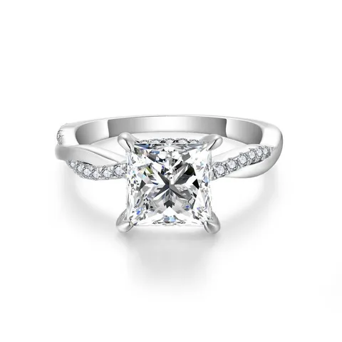 925 Sterling Silver Moissanite Ring Princess Cut 2 Carat Vine Band Engagement Wedding Ring For Women With GRA