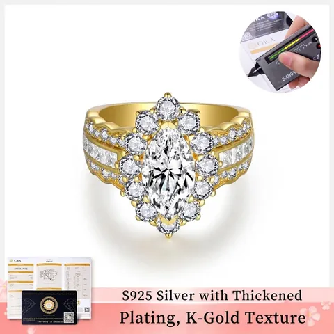 Marquise Cut 2ct Moissanite Ring 925 Sterling Silver 18K Gold Plated Halo Wedding Engagement Band For Women Luxury Jewelry GRA