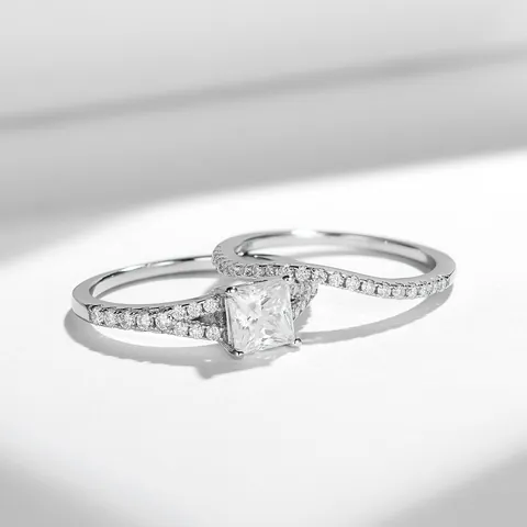 S925 Sterling Silver Princess Cut Moissanite Ring Set For Women Luxury Bridal Engagement Wedding Jewelry Set GRA
