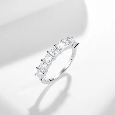 Ins Style Princess Cut 3.5mm Moissanite Ring Women S925 Sterling Silver Eternity Band Ring With GRA Certificate Jewelry