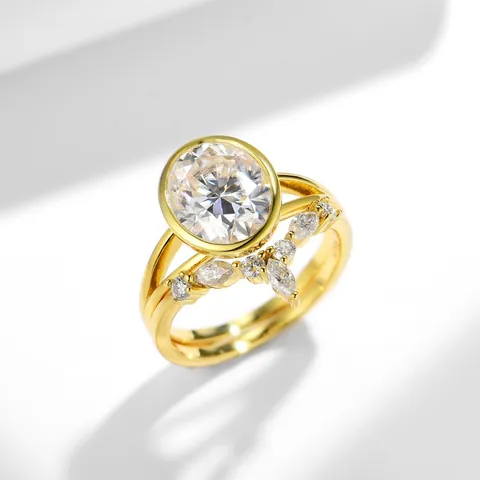 Anillo De Moissanita Ovalado Y Anillo De Banda Para Mujer De Plata De Ley 925 Bañado En Oro De 18K Anillo De Compromiso Joyas GRA