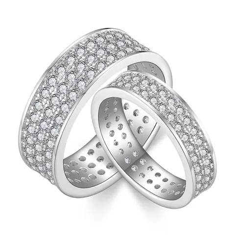 Anillo Eternity de Plata de Ley 925 Moissanita Baño Oro Blanco 18K Pavé Unisex Certificado GRA Joyería Anillo