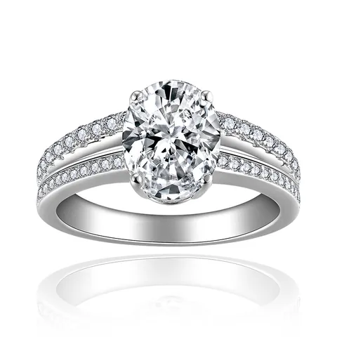 Elegant 2 Carat Oval Cut Moissanite Engagement Ring S925 Sterling Silver 18K White Gold Plated Split Shank Ring With GRA