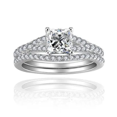 S925 Sterling Silver Princess Cut Moissanite Ring Set For Women Luxury Bridal Engagement Wedding Jewelry Set GRA