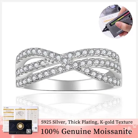 Ins Style Moissanite Cross Hollow Ring 925 Sterling Silver 18K White Gold Plated Stackable Ring For Women With GRA Certificate Jewelry Gift