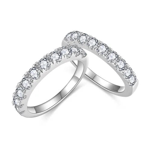 Anillo de Eternidad de Plata de Ley 925 Con Moissanita para Mujer Corte Brillante Redondo Banda de Aniversario Joyería Con GRA