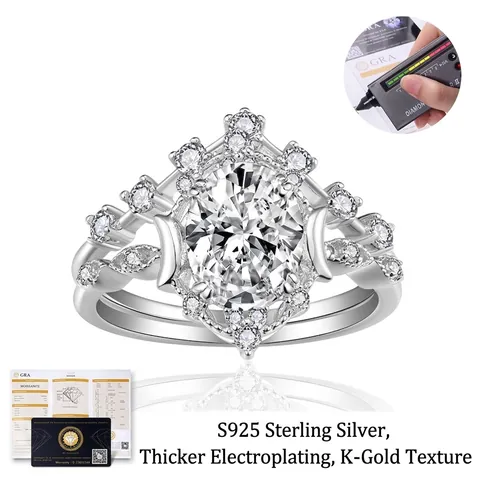 Oval Moissanite Stacking Ring And Crown Guard Ring S925 Sterling Silver Gold Plated Star Moon Engagement Jewelry For Women