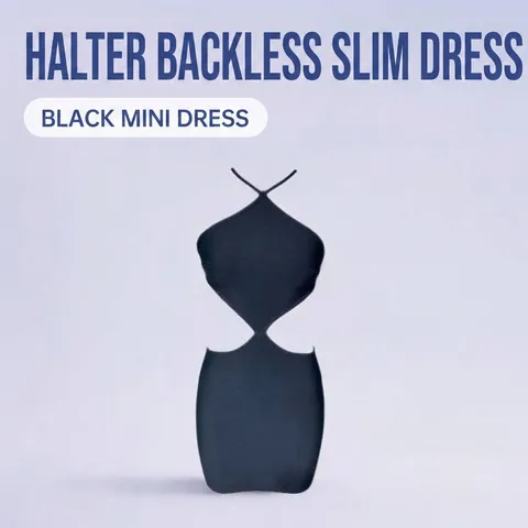 Sexy Halter Rückenfrei Bodycon Mini Kleid Für Damen Schwarz Strass Blume Dekor Verband Ausschnitt Party Abend Clubwear Kleid