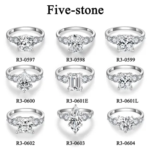 Anello di Fidanzamento in Moissanite GRA per Donna in Argento Sterling 925 Placcato Oro 18K Lusso a Cinque Pietre Gioielli
