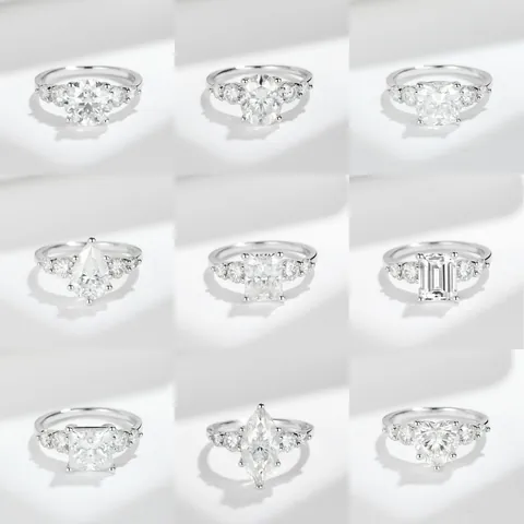 Anello di Fidanzamento in Moissanite GRA per Donna in Argento Sterling 925 Placcato Oro 18K Lusso a Cinque Pietre Gioielli