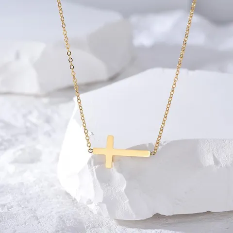 Minimalist Titanium Steel Gold Plated Cross Pendant Necklace European Fashion Geometric Jewelry For Women Gift Daily Wear