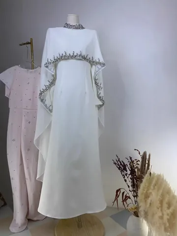 Elegant Rhinestone Shawl Dress Set Luxurious Polyester Long Evening Gown For Wedding Party Banquet Formal Women Dress Set