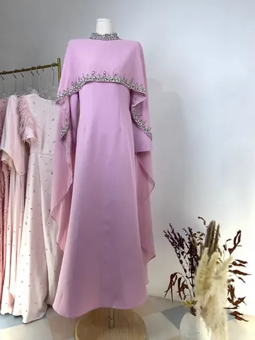 Elegant Rhinestone Shawl Dress Set Luxurious Polyester Long Evening Gown For Wedding Party Banquet Formal Women Dress Set