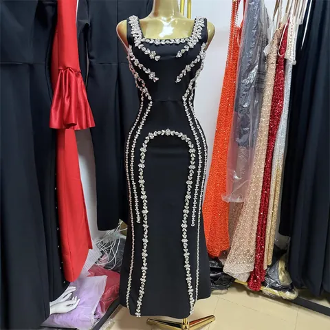 Vestido Largo Bandage De Strass Con Espalda Descubierta Y Cuello En V Para Mujer Elegante Vestido De Noche Fiesta Boda Ajustado