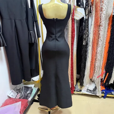 Vestido Largo Bandage De Strass Con Espalda Descubierta Y Cuello En V Para Mujer Elegante Vestido De Noche Fiesta Boda Ajustado