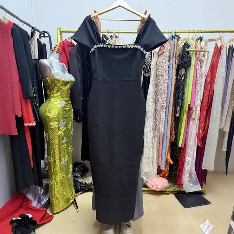 Vestito Bodycon da Donna Aderente con Strass Scollo Quadrato Manica Corta Vestito Maxi Elegante Tinta Unita per Festa Serale