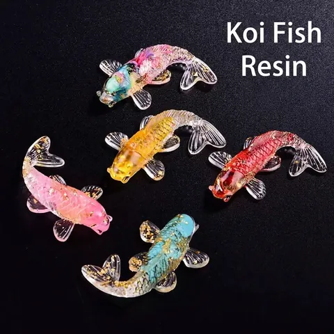 Handmade Lucky Koi Fish Figurine Natural Crystal Stone Resin Statue With Gold Foil Accents Minimalist Home Office Decor Ornament