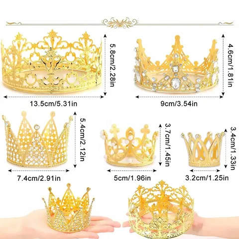 Mini Alloy Rhinestone Crown Cake Topper For Children Birthday Party Decorations Gold Silver Artificial Pearl Crown Decor
