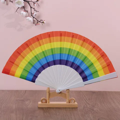 Rainbow Spanish Folding Fan Plastic Colorful Striped Hand Fan For Dance Performance Party Decor Gift