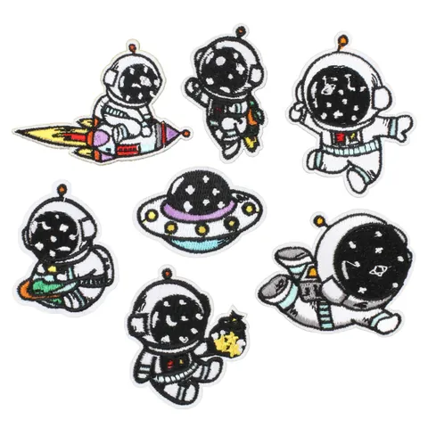 Ensemble de Patchs de Broderie Astronaute de Dessin Animé pour Vêtements Fer sur Espace UFO Fusée Applique Brodée pour Sac