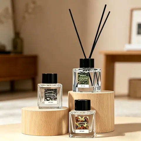 Stäbchen-Diffusor Set Raumduft Mit Ätherischem Öl Monet-Stil Glasflasche Rattan-Stäbchen Für Schlafzimmer Hotel Geruchsentfernung
