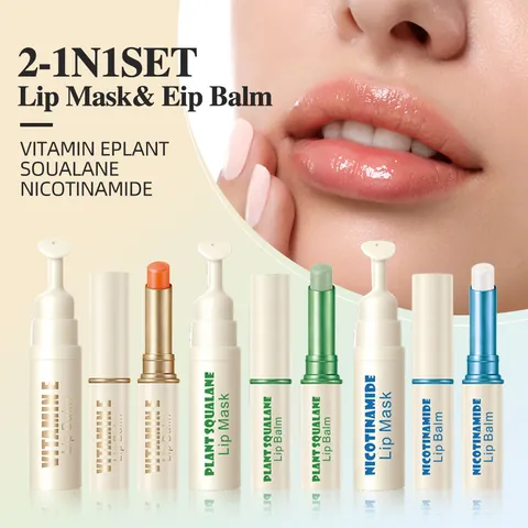 DKDE 2-In-1 Lip Mask And Lip Balm Set Moisturizing Anti-Cracking Treatment Vitamin E Nicotinamide Squalane For Daily Lip Care Unisex