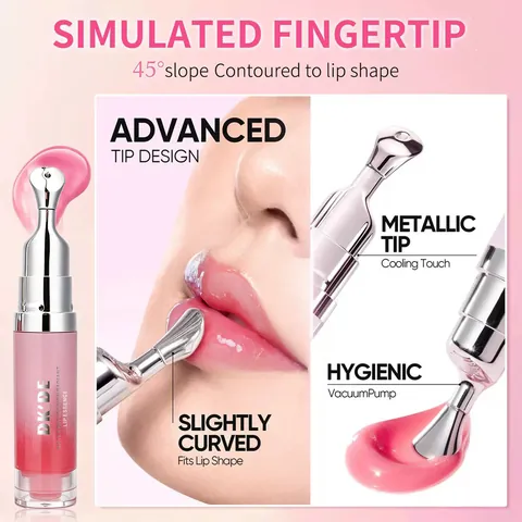 DKDE Radiant Lip Essence With Metallic Massage Head Peptide Vitamin C Squalane Moisturizing Lip Gloss For Women Makeup