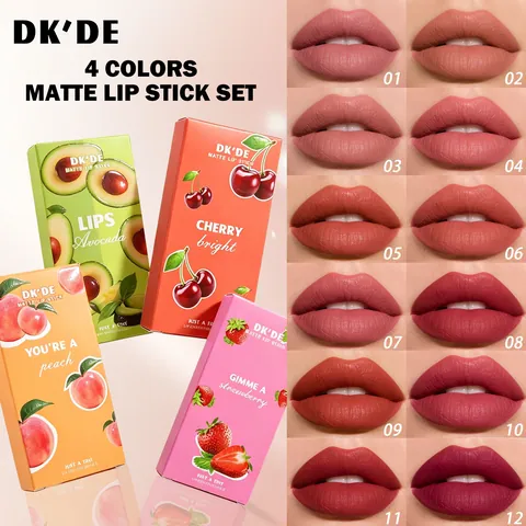 Mattes Lippenstift Crayon Set Samt Lippenglasur Wasserdicht Langanhaltend Früchte Thema Lippen Make-up Kit Für Damen